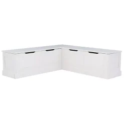 White Corner Bench with Blue Cushions