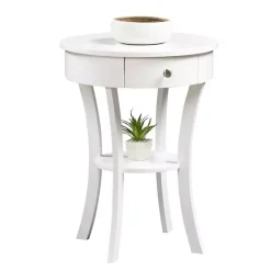 White Curved Legs Round Drawer Accent Table