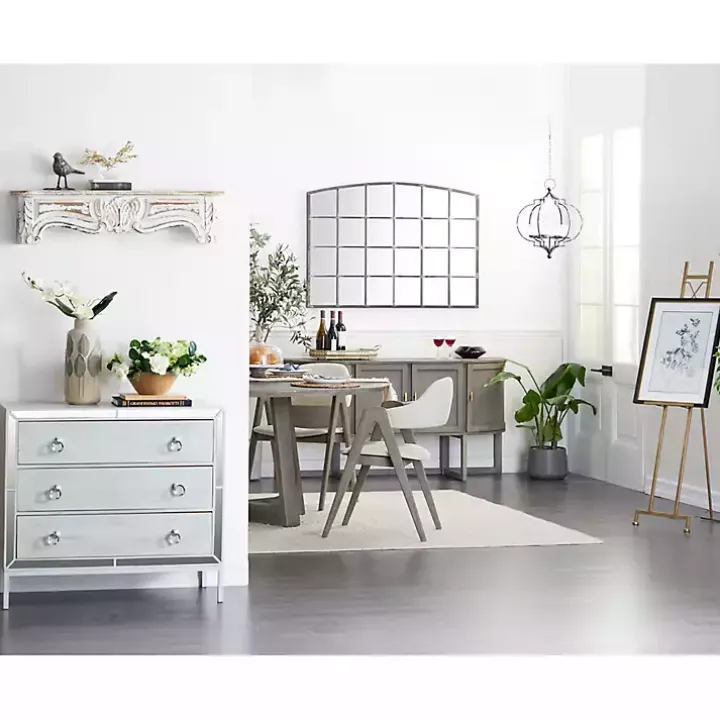 White Distressed Carved Wood Acanthus Wall Shelf