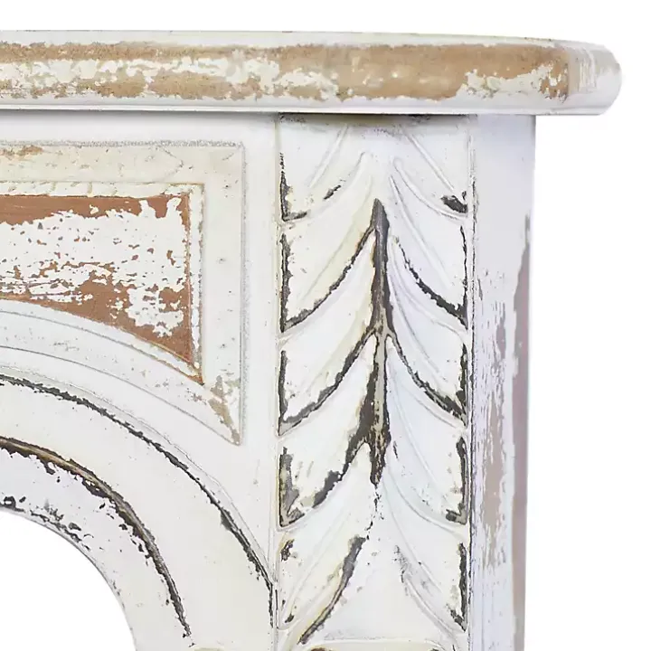 White Distressed Carved Wood Acanthus Wall Shelf