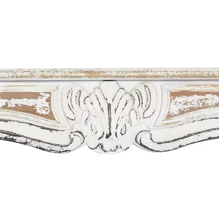 White Distressed Carved Wood Acanthus Wall Shelf