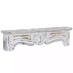 White Distressed Carved Wood Acanthus Wall Shelf