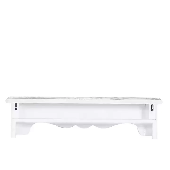 White Distressed Carved Wood Acanthus Wall Shelf