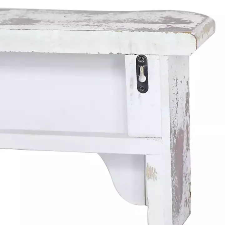White Distressed Carved Wood Acanthus Wall Shelf