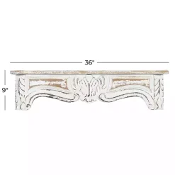 White Distressed Carved Wood Acanthus Wall Shelf