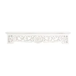White Distressed Wood Carved Floral Shelf