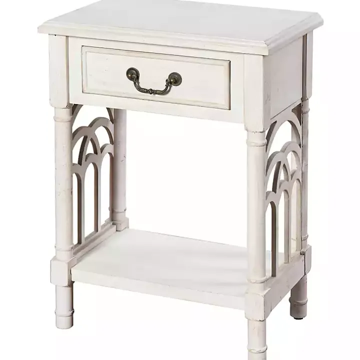 White 1-Drawer Cathedral Sides Accent Table