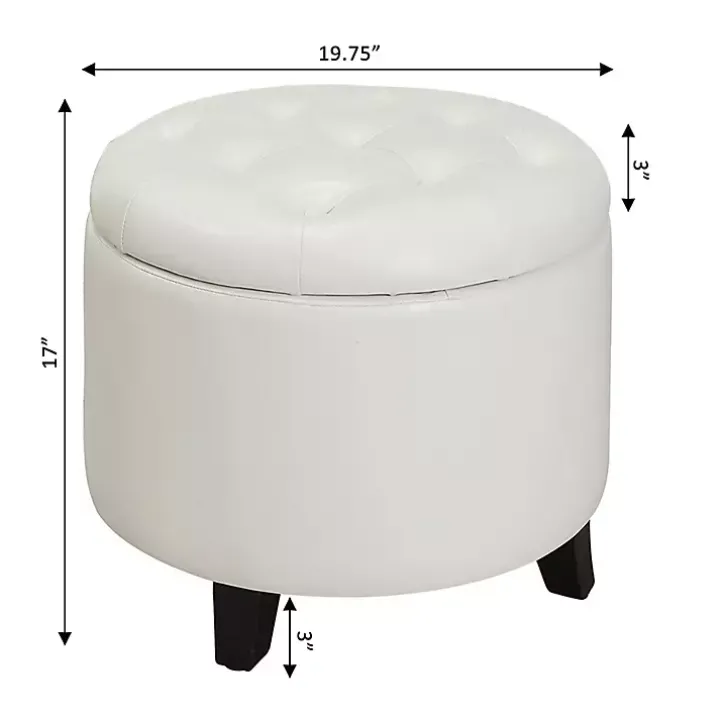 White Faux Leather Eliza Round Storage Ottoman