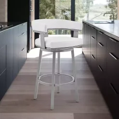 White Faux Leather Lorin Swivel Counter Stool