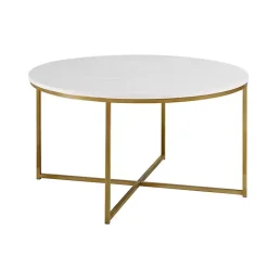 White Faux Marble & Gold X-Base Coffee Table
