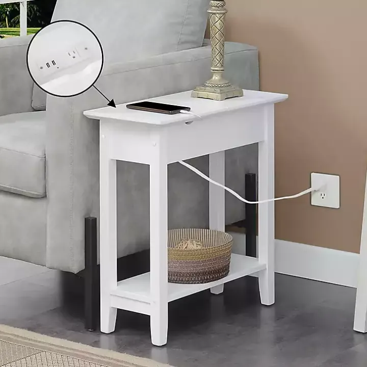 White Flip Top Charging Accent Table