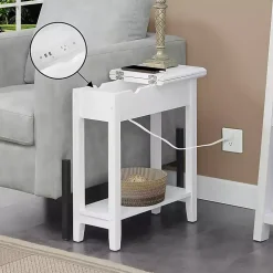 White Flip Top Charging Accent Table