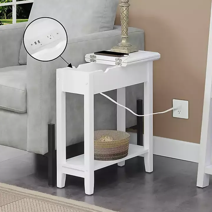 White Flip Top Charging Accent Table