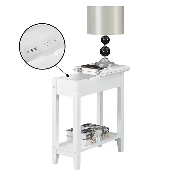 White Flip Top Charging Accent Table