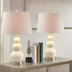 White Glass Covey Table Lamps, Set of 2
