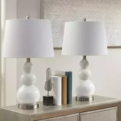 White Glass Covey Table Lamps, Set of 2