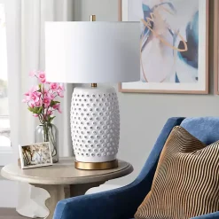 White Hobnail Table Lamp with Nightlight