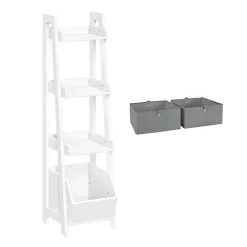 White Ladder Shelf with Cubby, 13 in.