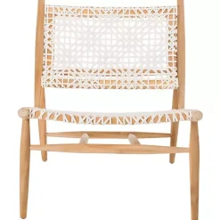 White Leather Woven Accent Chair