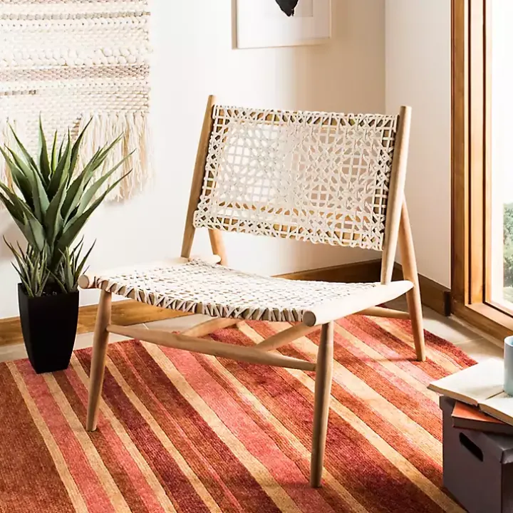 White Leather Woven Accent Chair