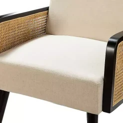 White Linen and Rattan Accent Chair