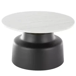 White Marble & Black Metal Pedestal Coffee Table
