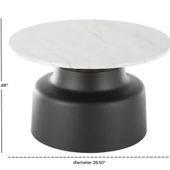 White Marble & Black Metal Pedestal Coffee Table