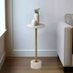 White Marble & Gold Metal Round Cocktail Table