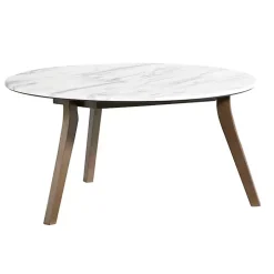 White Marble and Wood Round Coffee Table