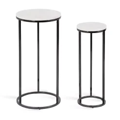 White Marble Black Nesting Accent Tables, Set of 2