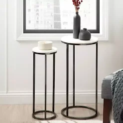 White Marble Black Nesting Accent Tables, Set of 2