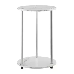 White Marble Two Tiered Metal Accent Table
