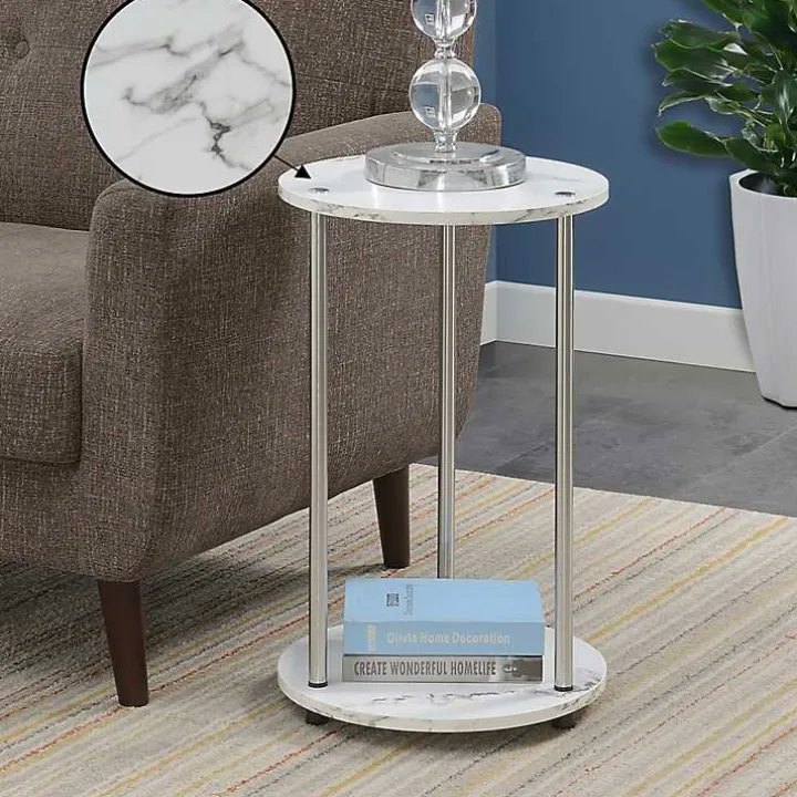 White Marble Two Tiered Metal Accent Table
