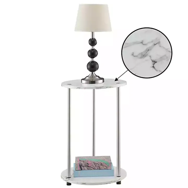 White Marble Two Tiered Metal Accent Table