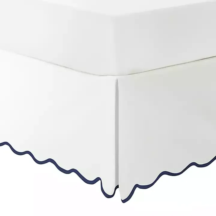 White Navy Scalloped Coastal King Bed Skirt