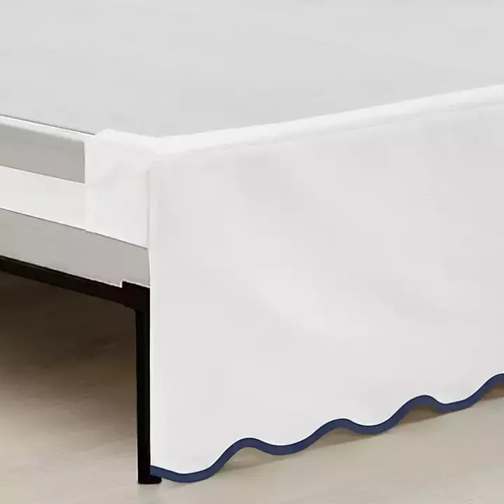 White Navy Scalloped Coastal King Bed Skirt