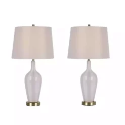 White Needle Neck Ceramic Table Lamps, Set of 2