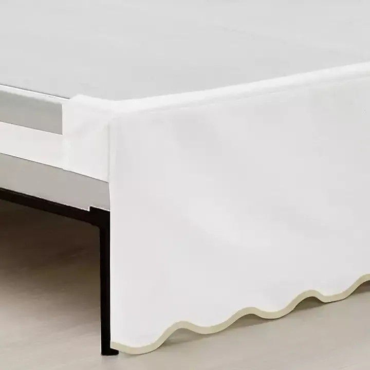 White Neutral Scalloped Coastal King Bed Skirt