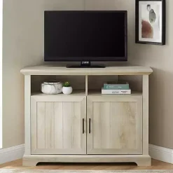 White Oak Grooved Door Corner TV Stand