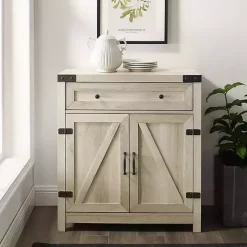 White Oak Wash Wooden and Metal Barn Door Cabinet