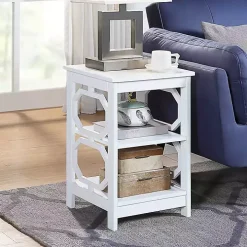 White Octagon 2-Shelf Accent Table