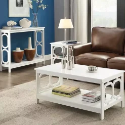 White Octagon Single Shelf Console Table