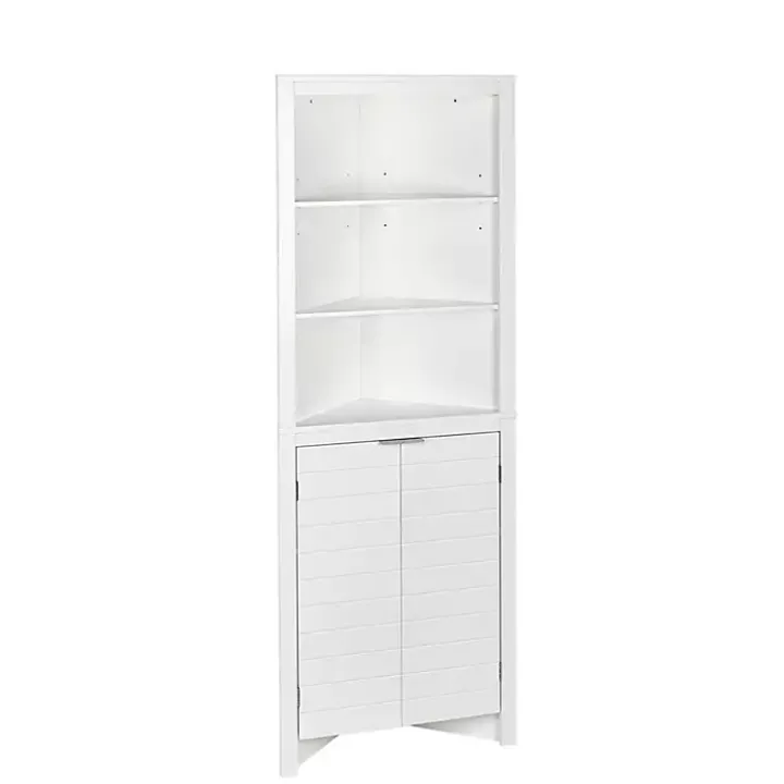 White Open Shelf Corner Cabinet