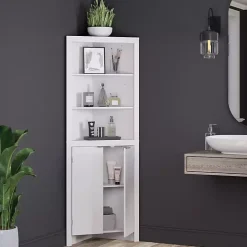 White Open Shelf Corner Cabinet