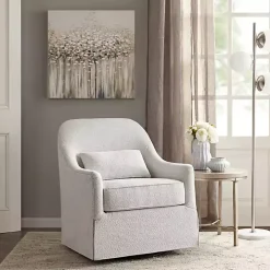 White Patterned Upholstered Swivel Glider Chair