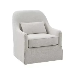 White Patterned Upholstered Swivel Glider Chair