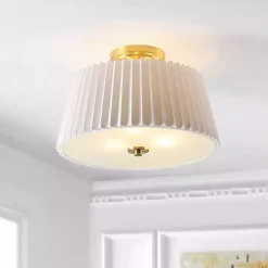 White Pleated Shade Flush Mount Light