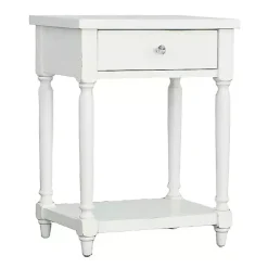 White Rectangle Accent Table with Charging Station