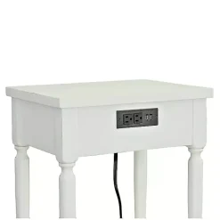 White Rectangle Accent Table with Charging Station