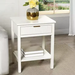 White Ribbed Wood Colleen Accent Table
